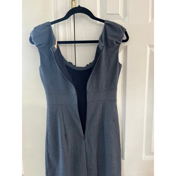 Rebecca Taylor Grey Floral Applique Scoop Neck Puff Cap Sleeve Sheath Dress - Picture 2 of 7